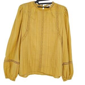 Time and Tru Lace Inset Golden Yellow L/S Boho Blouse Top Peasant Womens  Small